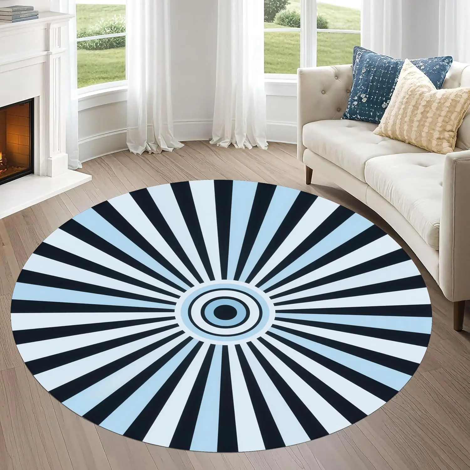 Modern 3D Labyrinth Round Rug Blue Black Geometric Circle Area Carpet Optical Illusion Bedroom Living Room Art Floor Mat