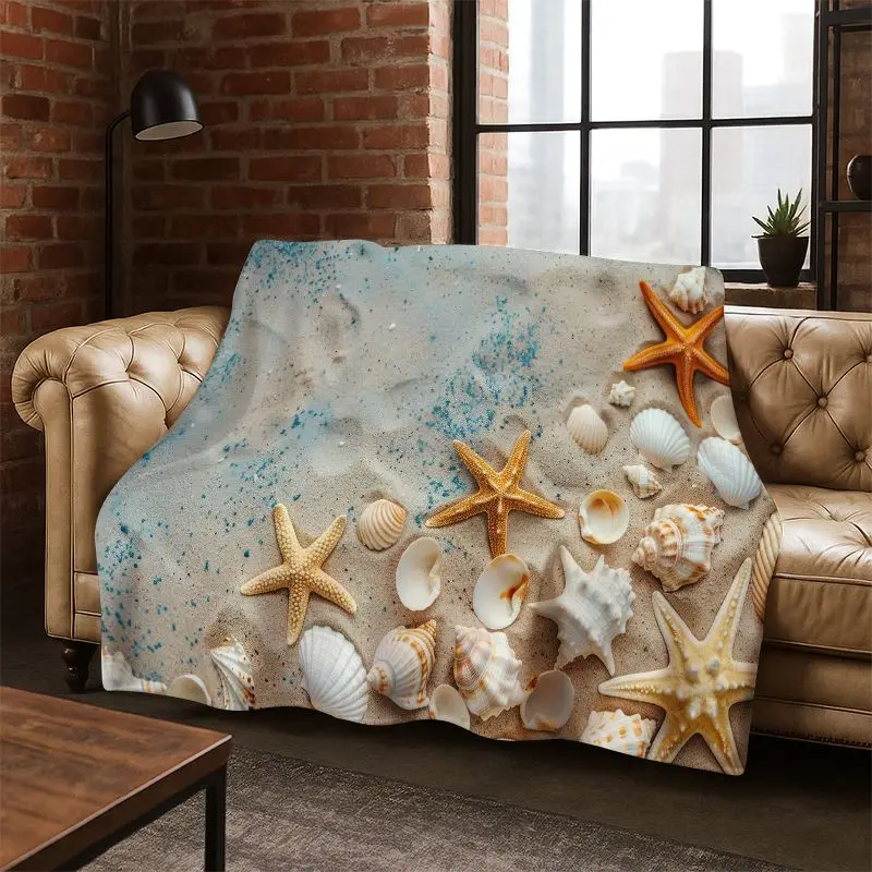 Starfish Beach Sand Shell Sea Star Flannel Blanket Soft Warm Throw Blanket for Bedroom Living Room Bed Travel Camping Picnic kid