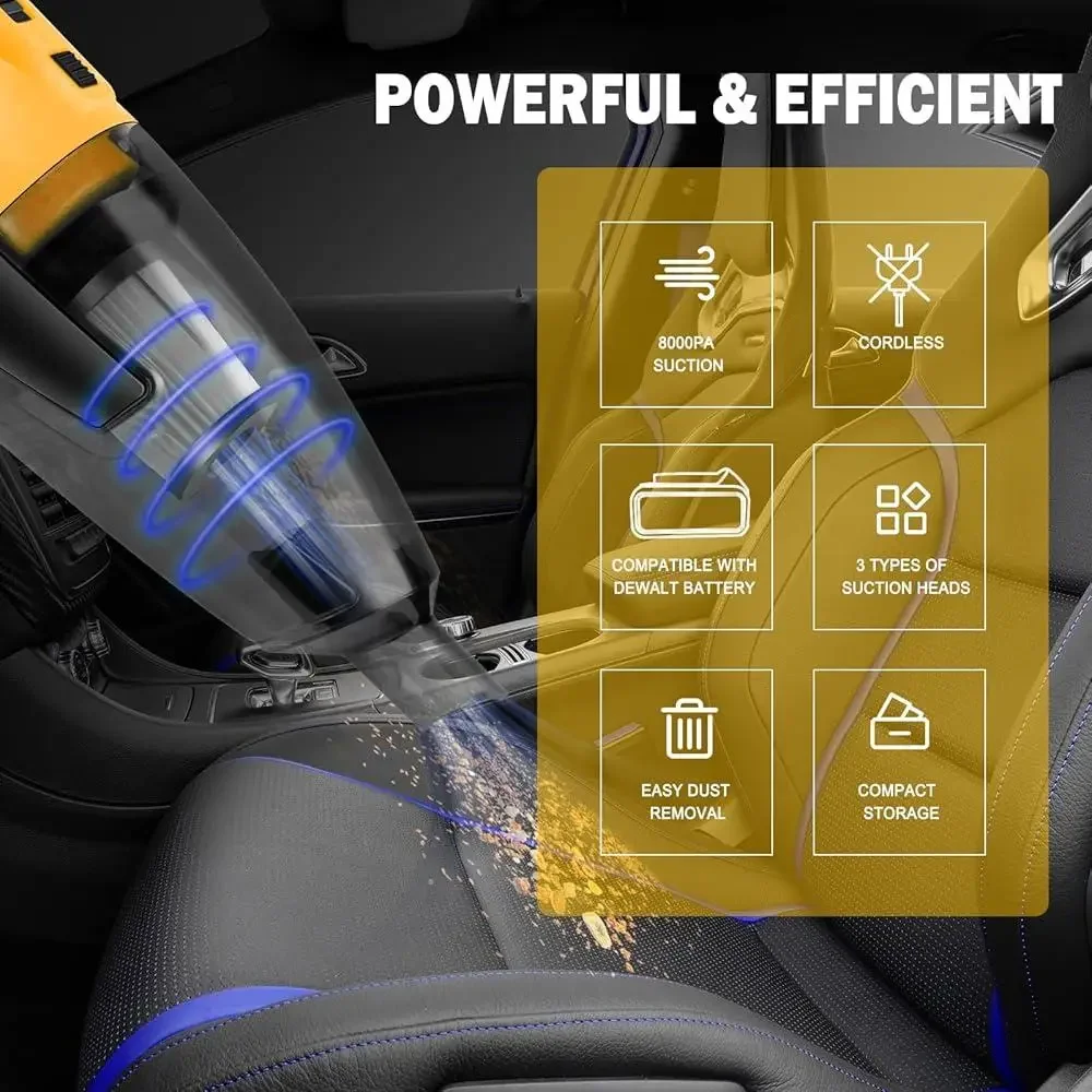 Cordless Vacuum Cleaner Compatible with DEWALT 20V Battery Handheld Lightweight Portable Home Car Pet Hair Cleaning