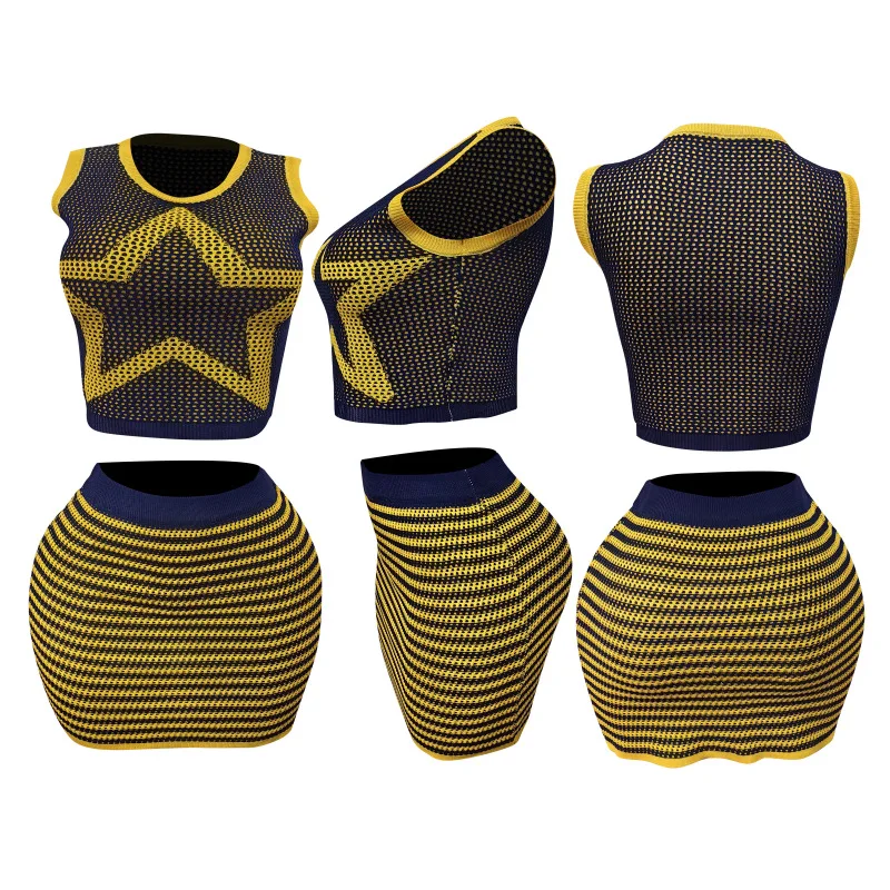 Two Piece Sets Women Shorts Skirt Set Matching Sets Sleeveless Striped Knitted Tops Short Skirts Slim Y2k A Line High Waist 2025