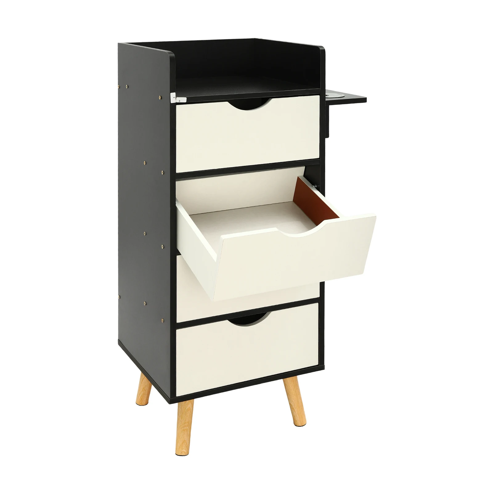 Barber Salon Wooden Storage Cabinet with 4 Drawers Hair Dryer Holder Storage-Rack White&Black