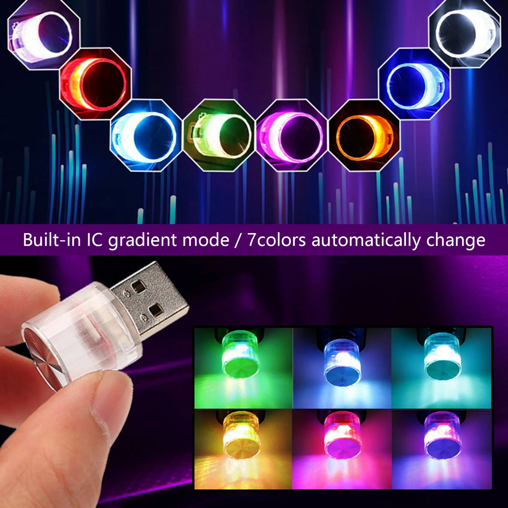 7 Color Mini USB Light LED Modeling Car RV Ambient Light Neon Interior USB Plug Lamp Computer Mobile Power Night Light A