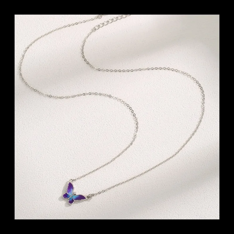 جديد الفرنسية الأرجواني فراشة قلادة S925 فضة المتخصصة تصميم الأزياء مزاجه ضوء الفاخرة الراقية قلادة المرأة #2