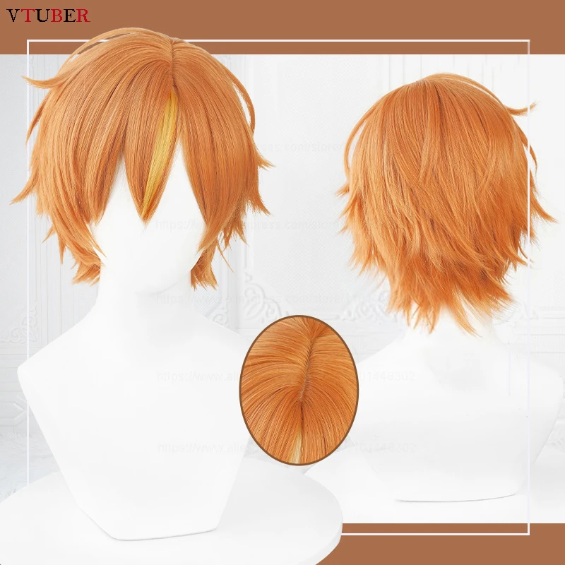 

Akito Shinonome Cosplay Wig Anime Shinonome Akito Short Orange Heat Resistant Synthetic Hair Halloween Party Wigs + Wig Cap