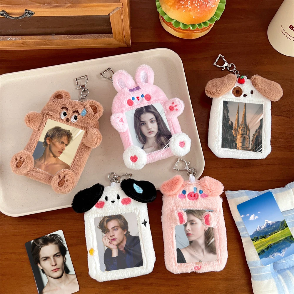 Cute Plush Animal Card Set for Girls Chasing Stars and Love Beans Photo Storage Set for Students Campus Card Hanger