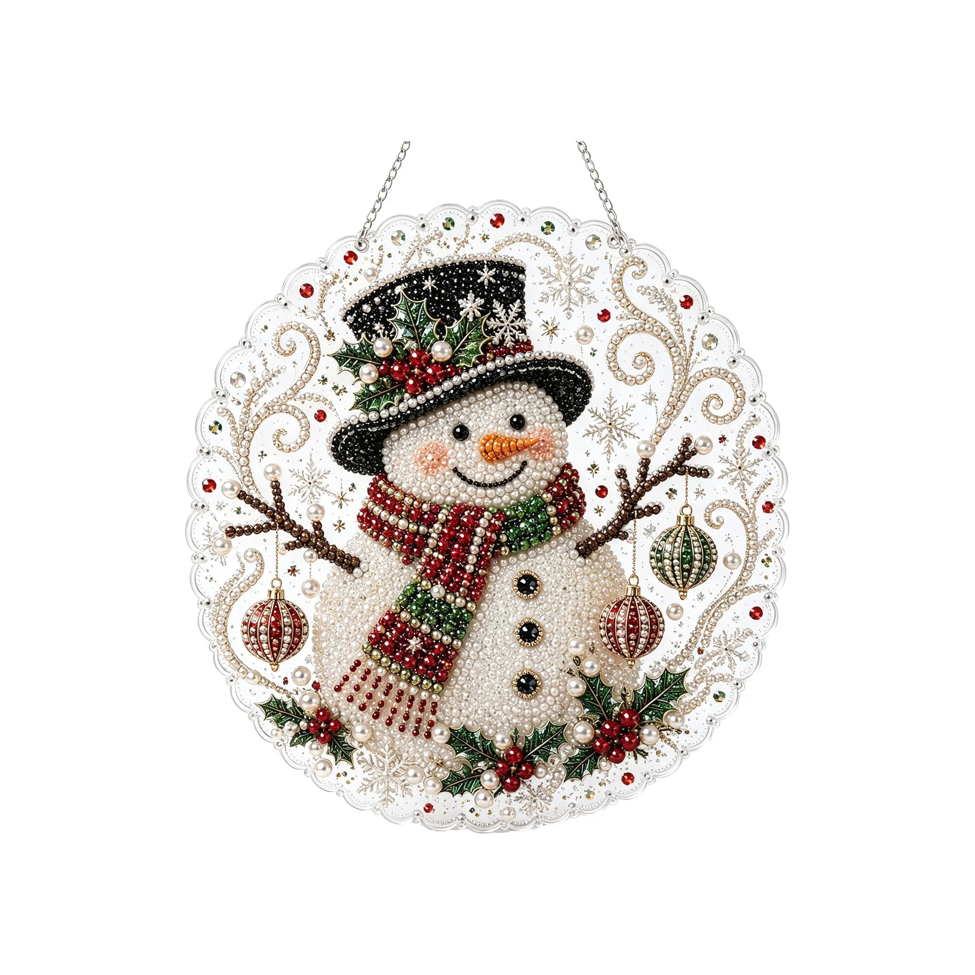 DIY Weihnachts-Perlen-Diamant-Malerei-Anhänger, runde Acrylplatte, 2D flache Perlen-Bastelarbeiten, Feiertags-Fenster- und Wanddekoration – Detail 18