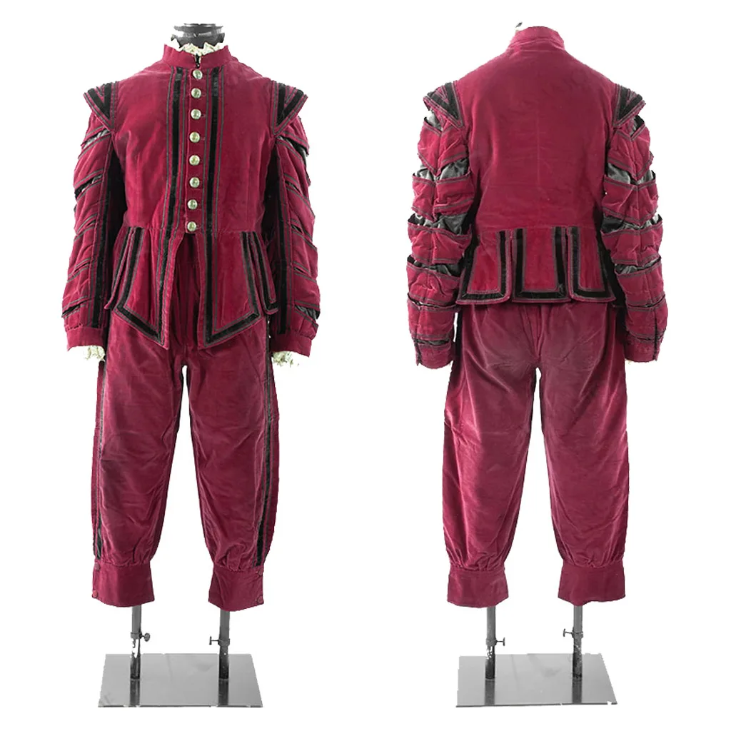 

Medieval Renaissance Tudor Elizabethan Cosplay Uniform Suit Adult Men King Henry VIII Costume Red Outfits Halloween Clothing