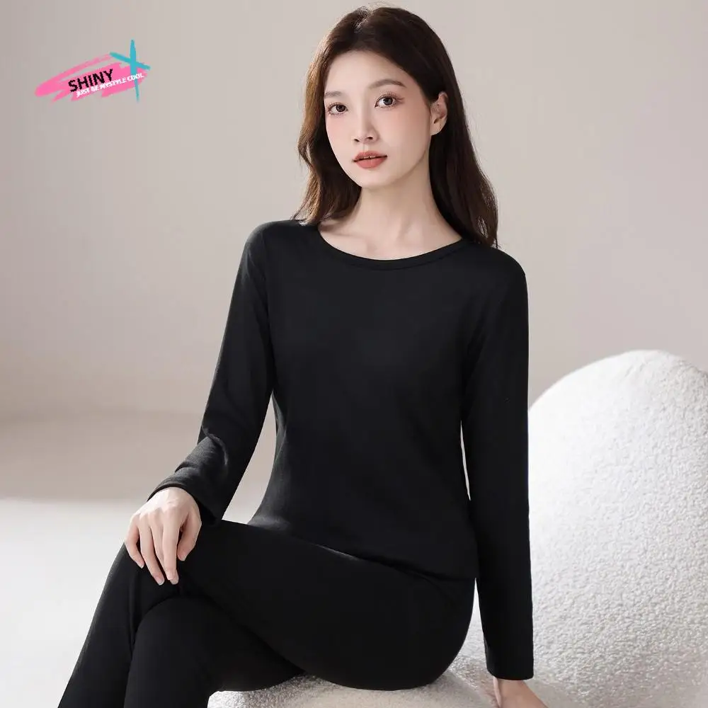 

Tops/Pants Women Warm Thermal Underwear Round Neck Invisible Thermal Clothes Set Thickened Feel Heating Warmth Long Pants Lady