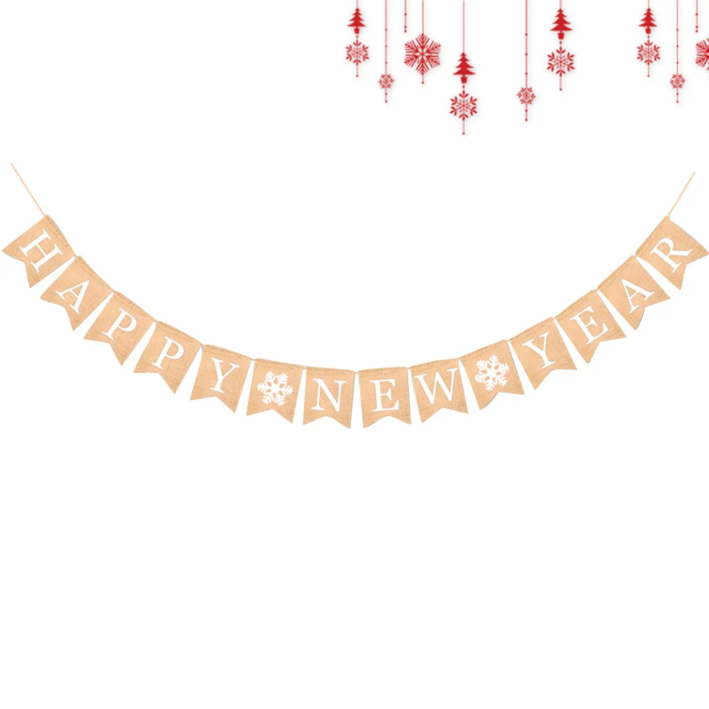 

New Year Flag Vintage Burlap Hanging Garland For Party Decoration Outdoor Window Garden Door Porch Ceiling Fireplace