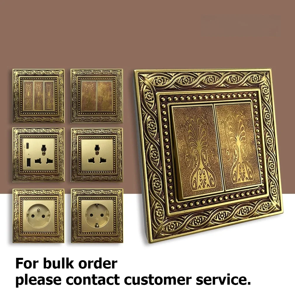 

Vintage European Pattern Light Switch,EU France UK Copper Double Power Outlet,Universal 3Pin Socket With USB Type-c Port