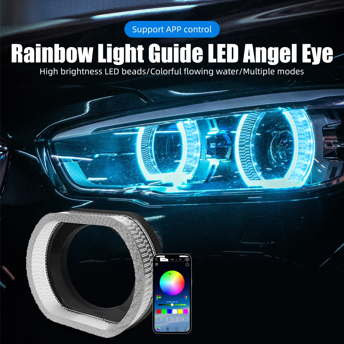 

2 шт. автомобильные светодиодные RGB ангельские глазки фары кольцо украшения аксессуары 12-24 В управление через приложение разноцветные дневные ходовые атмосферные огни