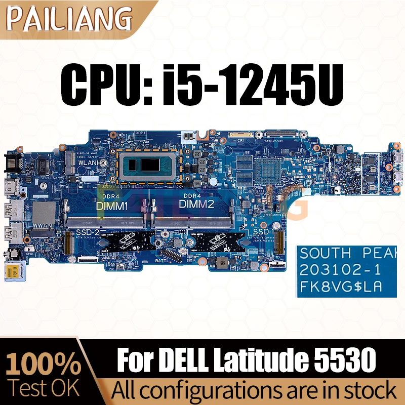 

For Dell Latitude 5530 Notebook Mainboard 203102-1 SRLWY i5-1245U 10QP10 Laptop Motherboard Full Tested