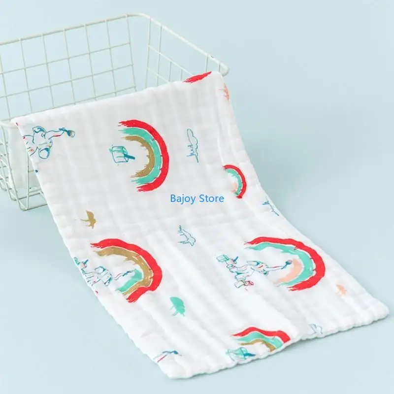 

63HE Cartoon Print Baby Saliva Towel Infants Milk Bottle Feeding Bibs 6 Layer Cotton