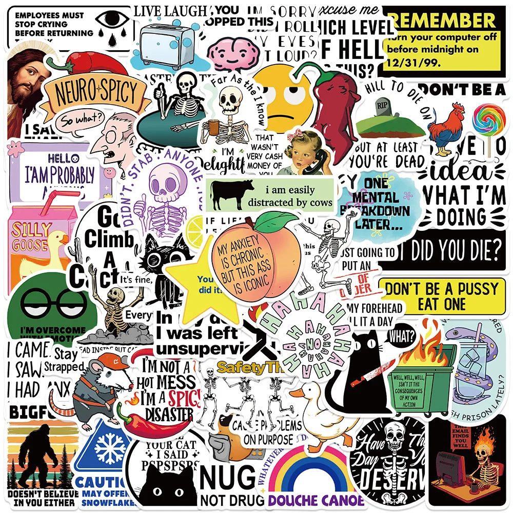 

50PCS Funny Snarky Meme Stickers Cartoon Decals Decoration DIY Notebook Fridge Phone Bike Laptop Guitar Graffiti Kids Toys