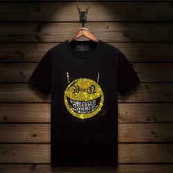 2024 Bright Rhinestones Smile Skull T Shirts Men Short Sleeve Fashion Clothing Streetwear O Neck Modal Cotton Tee Shirt Camiseta