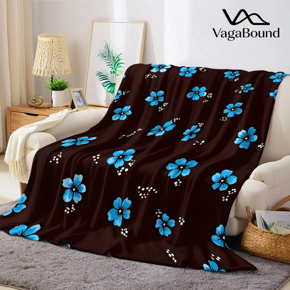Brown Blue Flowers Dots Flannel Blanket Warm Soft Halloween Christmas Decorative Couch Warm Cozy All-Season Gift