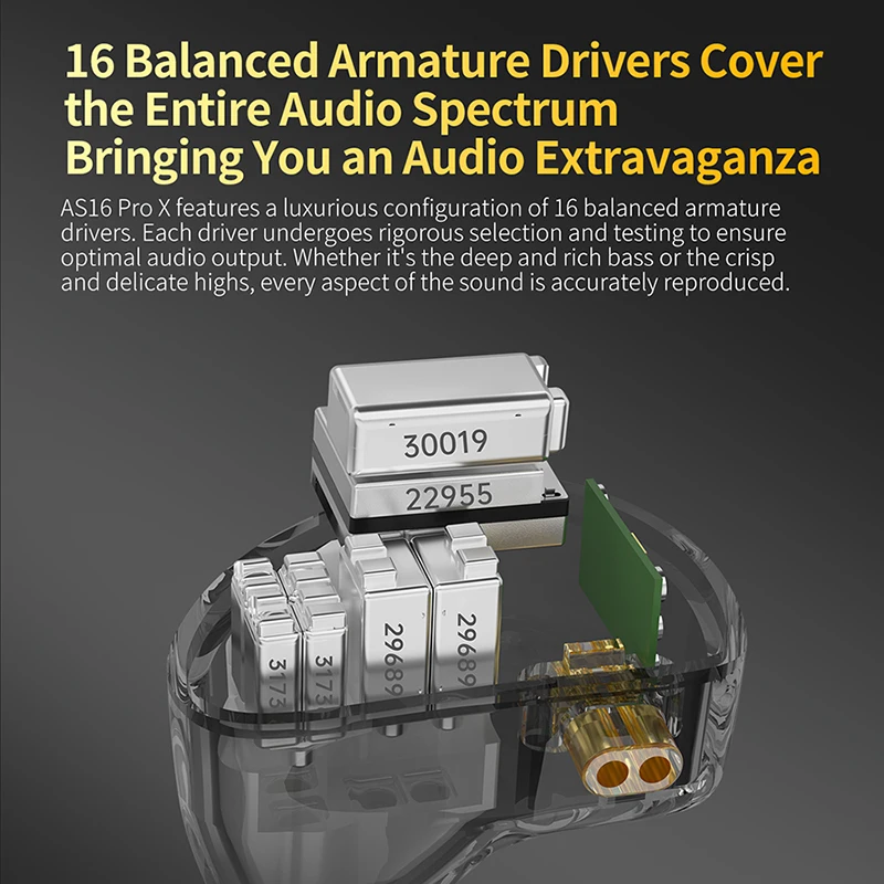 سماعة أذن KZ AS16 Pro X 8 سماعة محرك متوازن سماعة رأس رياضية بخاصية إلغاء الضوضاء مع كابل صوت قابل للفصل