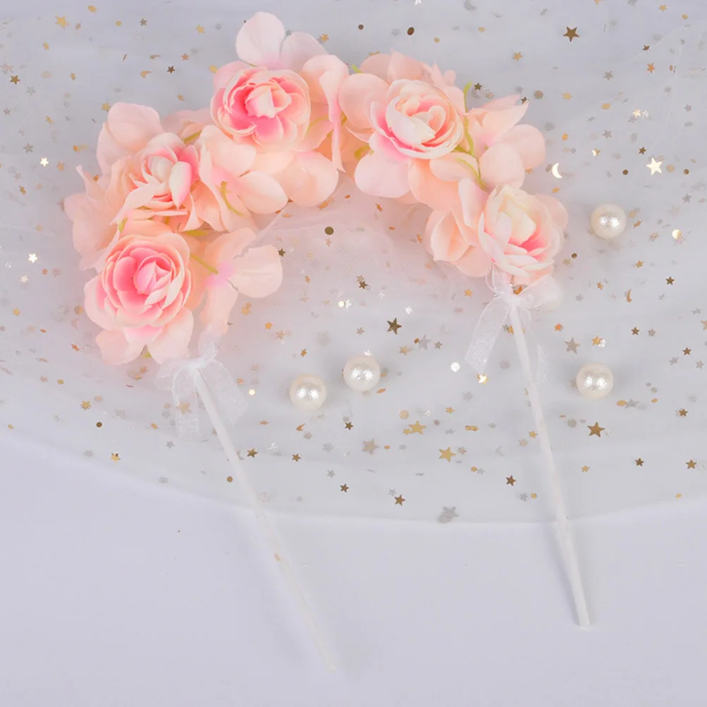 

Artificial Flower Arch Cake Topper 3D Bowknot Romantic Decoration Birthday Valentine's Day Party Wedding Anniversary Cake Picks