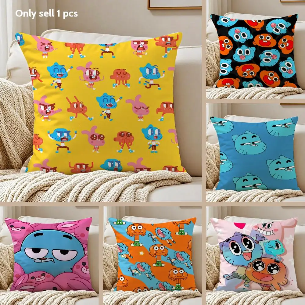 Anime A-Amazing World G-Gumball Cushion Cover Soft Plush Double-Sided Printed Decorative Pillow Case Sofa All Seasons Home Decor