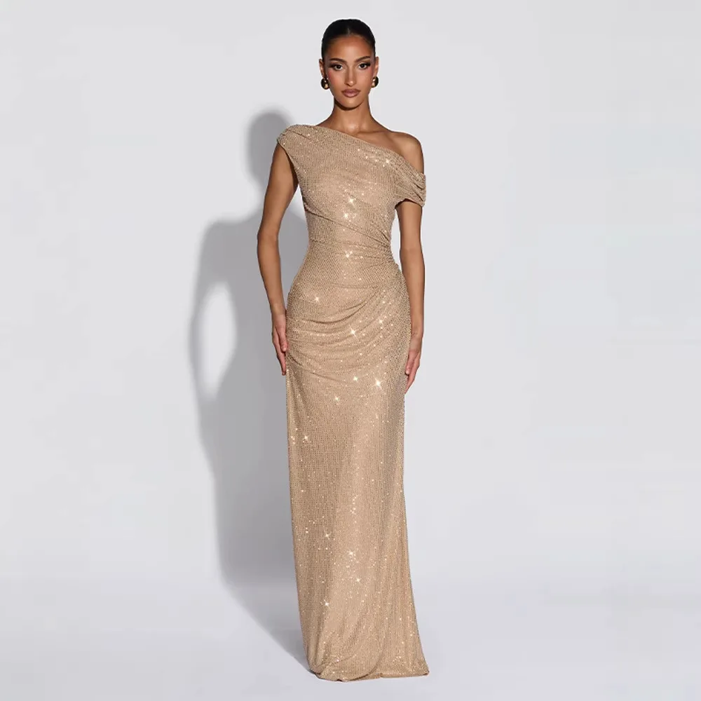 Elegante Ärmellose Partykleider für Damen 2026 Sommer Sexy Schulterfreies Pailletten-Maxikleid