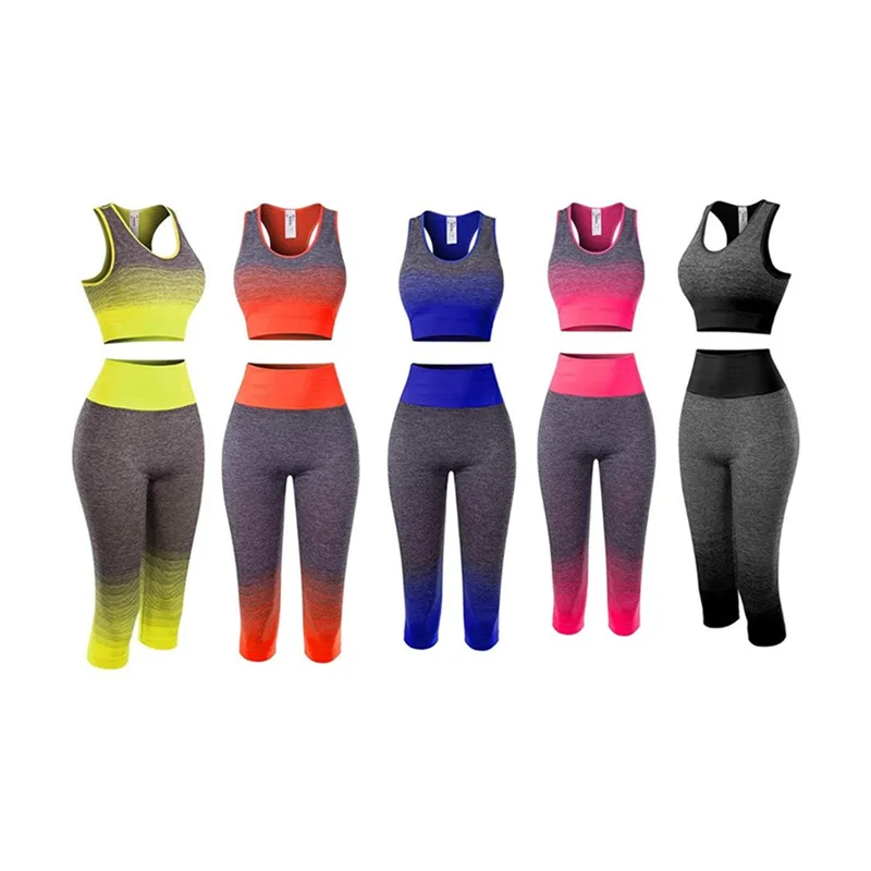 Women Yoga Sets Bra + 3/4 Pants Sport Suit For Female Fitness Workout Clothing Gym Running Girl Slim Capri Legging + Top Vest 23