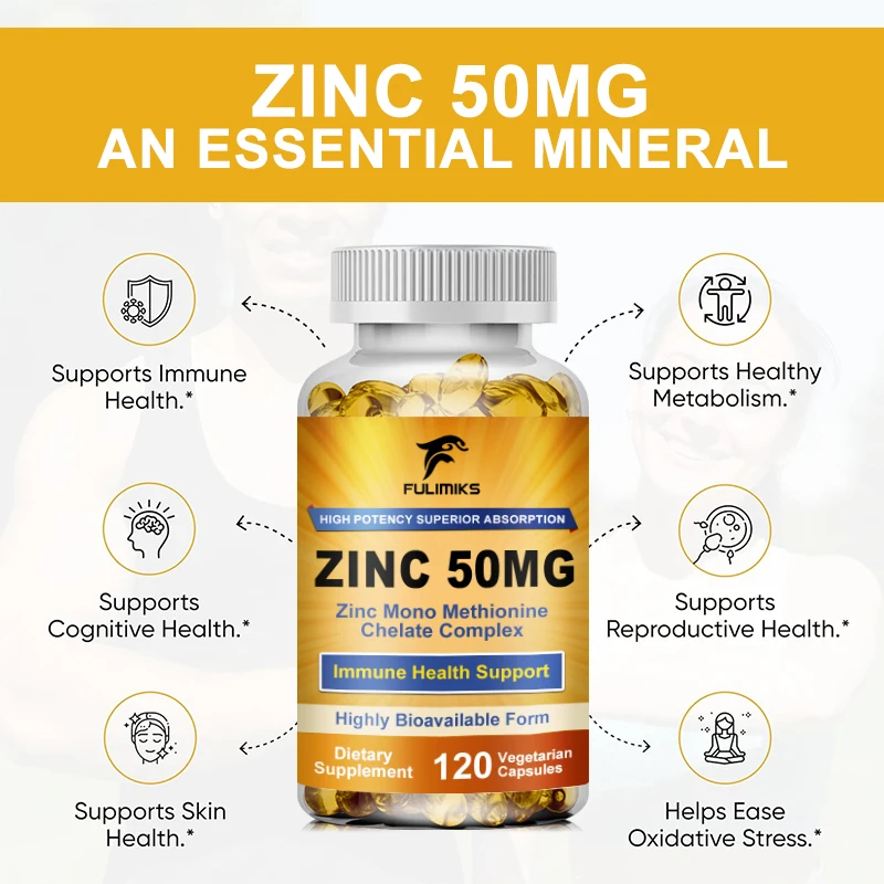 Zinc Capsules Support The Body\'s Immune Defense, Ultra Absorbable, Non-GMO, Gluten-Free, 120 Vegetarian Capsules