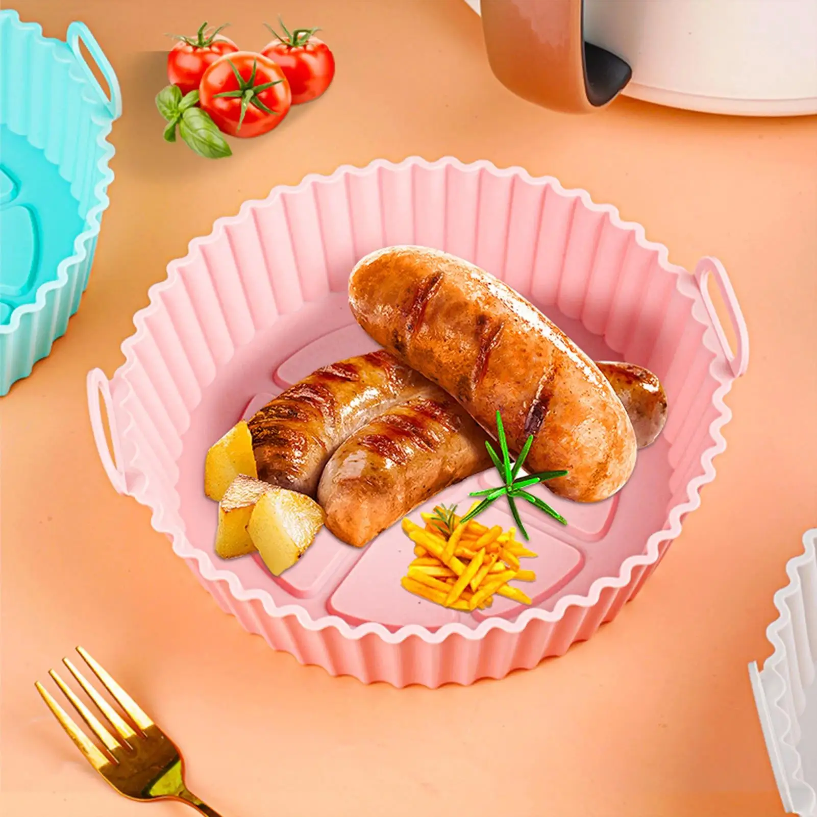 Fritadeiras de ar reutilizáveis forno bandeja de cozimento frango frito cesta esteira airfryer silicone pote redondo replacemen grill pan acessórios