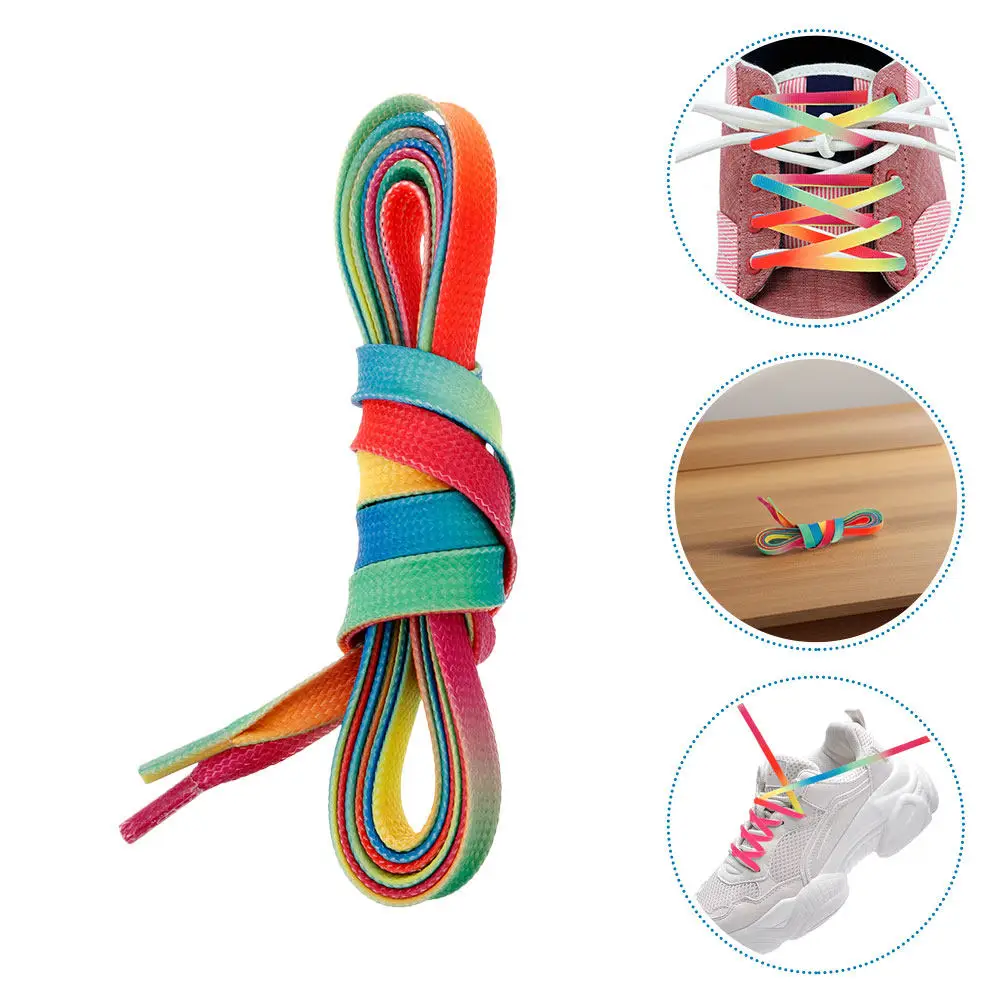1Pair Rainbow Gradient Waxed Hockey Shoelaces Flat Colorful Ice Skates Laces for Sneakers Skates Skate Lace Straps
