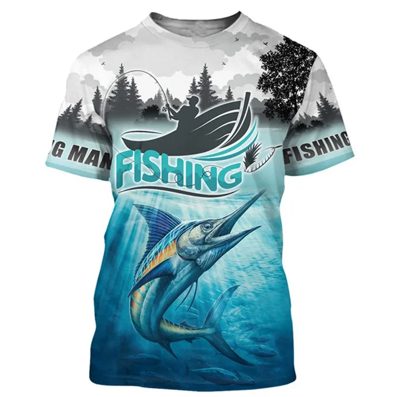 New Summer Tide Go Fishing Pattern Men T-Shirts  Casual 3D Print Tees Hip Hop Personality Round Neck Short Sleeve Quick-Dry Tops