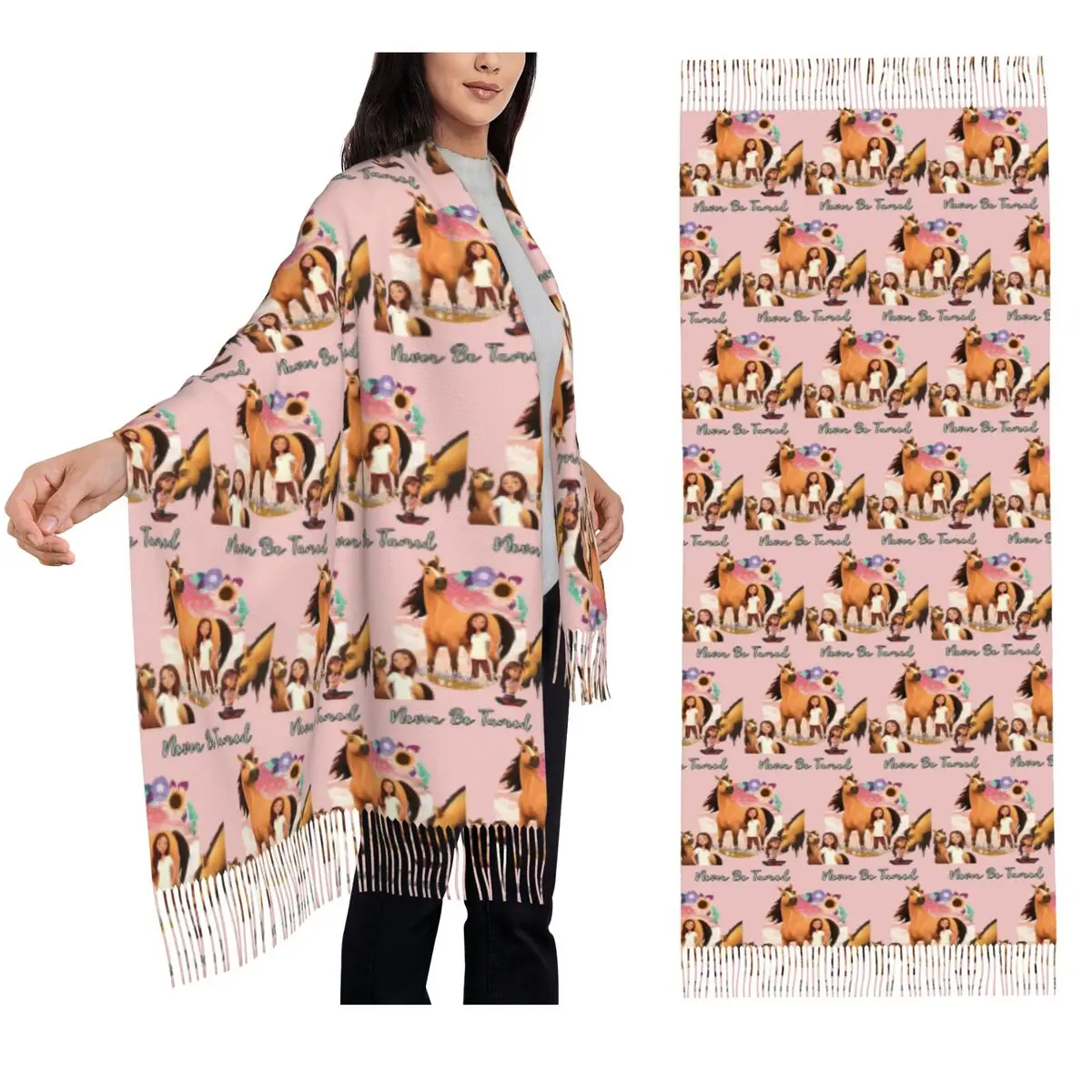 Never Be Tamed Spirit Riding Free Scarf Tassel Scarves for Women Soft Warm Shawls and Wraps Long Fall Winter Shawl Wrap