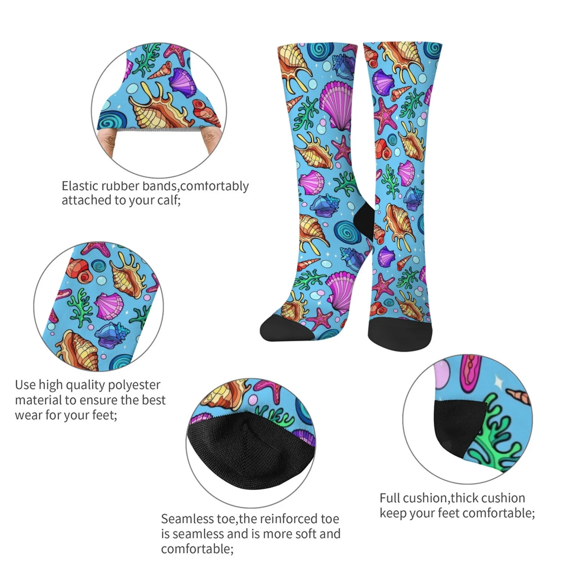 Neuheit bunte Muscheldruck Ozean Thema Socken Harajuku Straße Retro Persönlichkeit Trend Kompressionssocken Unisex Party Geschenk
