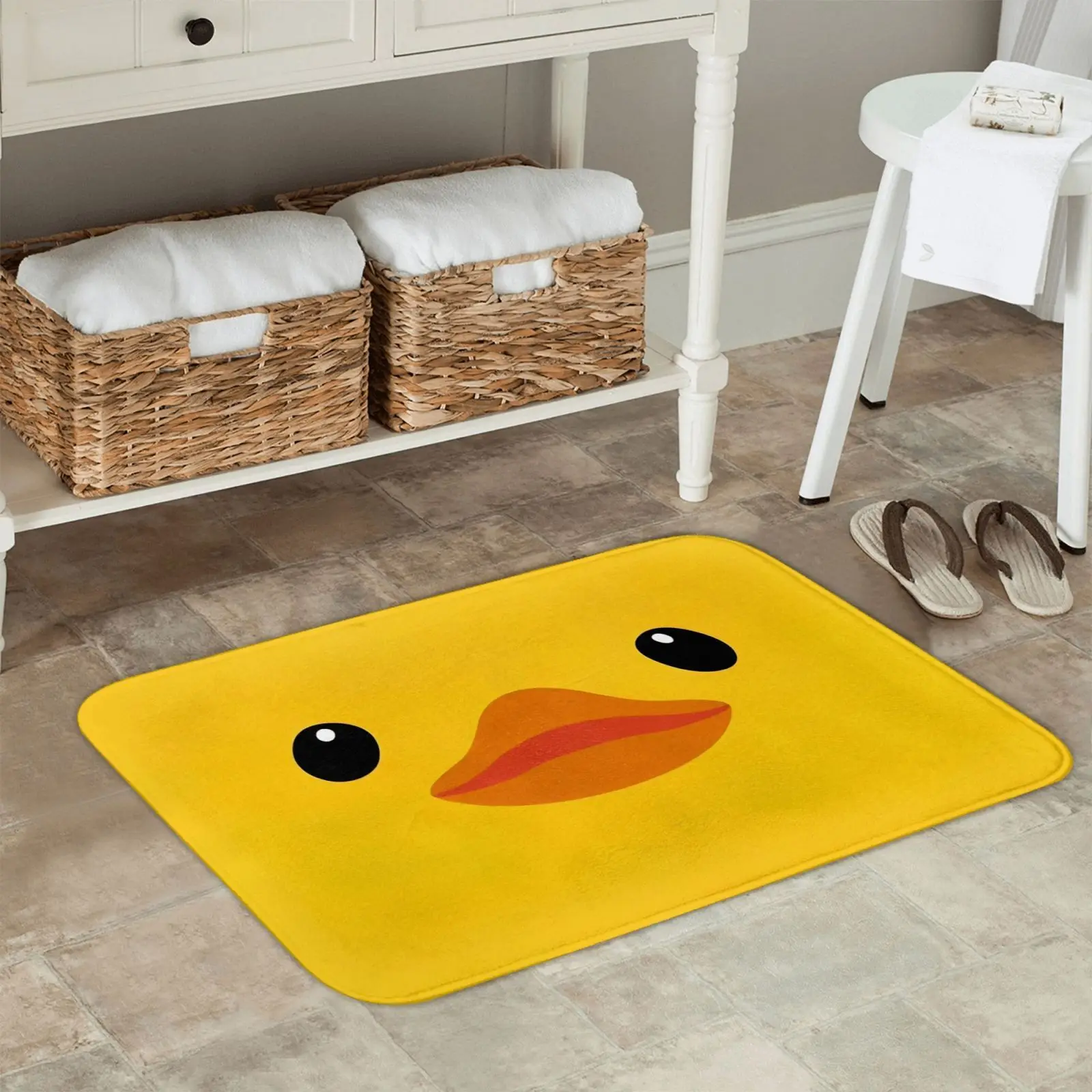 Yellow Duck Face Area Rug Mat Washable Waterproof Funny Nursery Floor Carpet Mat for Kids Bathroom Living Room Home Decor