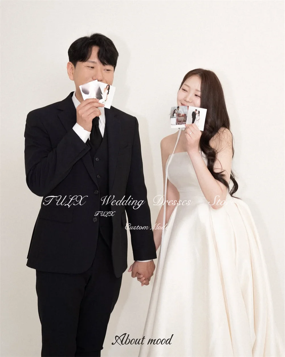 TULX-vestido de novia de satén marfil sencillo, sesión de fotos de Corea, sin tirantes, sin mangas, largo hasta el suelo, corsé, vestidos de novia personalizados