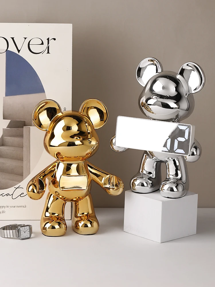 Nordic Room Decor Electroplating Bear Ornaments Creative Cartoon Doll Figurine Modern Living Room Porch Cabinet Desk Decoration