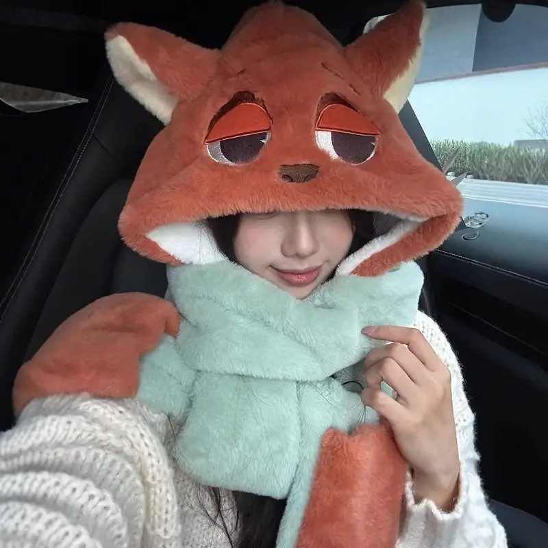 Disney Nick Wilde Judy Hopps Hut Mode Winter Warme Komfort Polyester Verdickte Plüsch Hoodie Hut Schal Kawaii Warme Casual Hut
