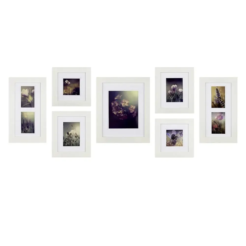 7PC White Photo Frame Kit 11x14 8x10 7x4 5x7 8x8 Wall Art Display Kit Horizontal or Vertical Layout Contemporary Decor Prints