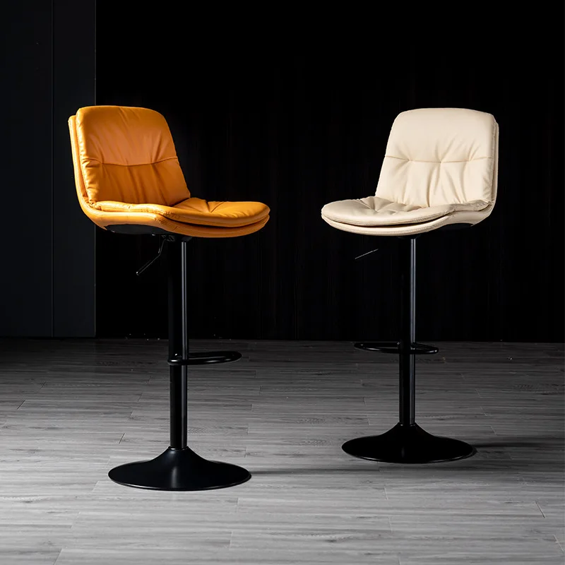 

Nordic Napa Leather Bar Stool Rustic Pub Height-Adjustable Seat Non-Slip Counter Stool Industrial-ChicRotatable Reception Chair