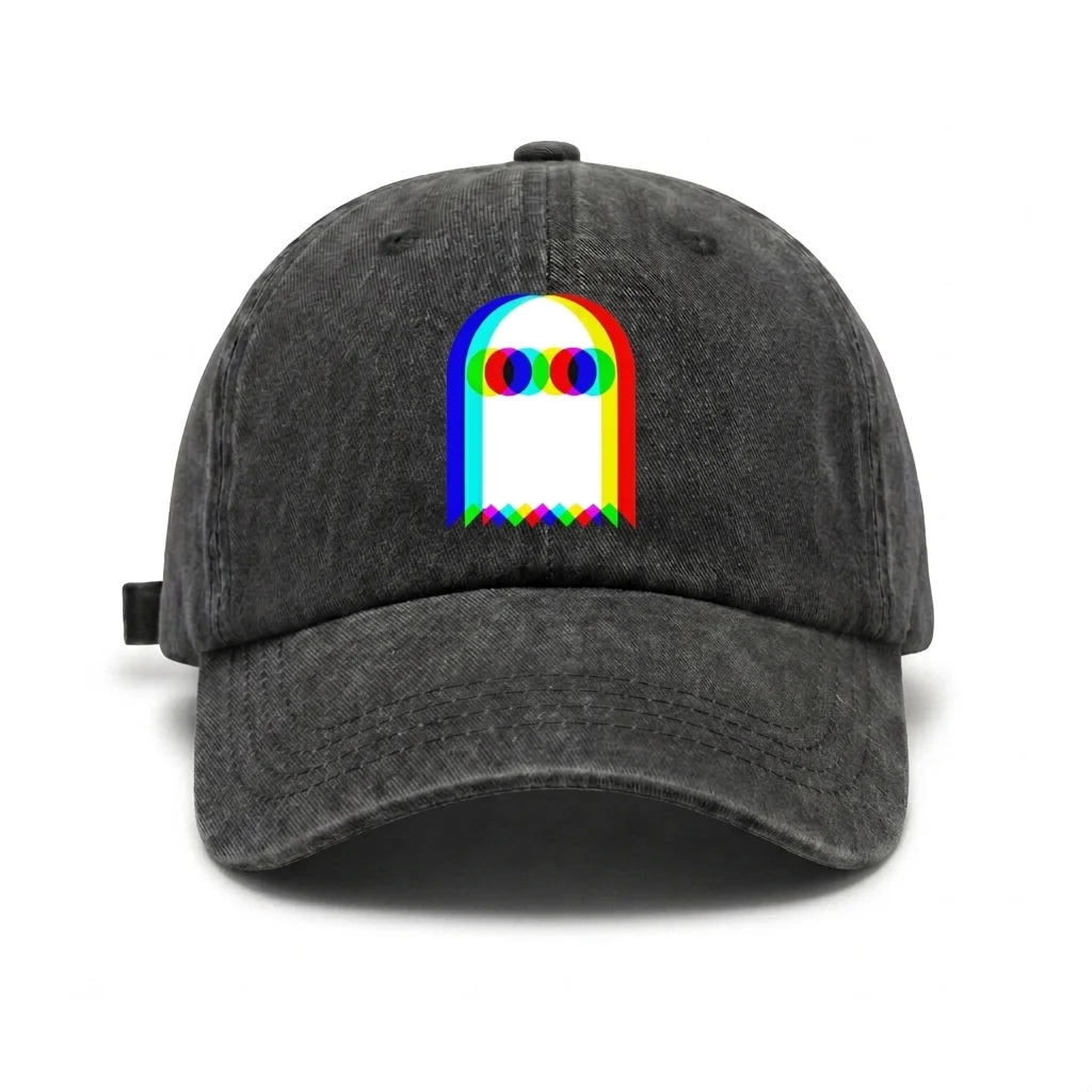 Vintage Washed Colorful Retro Ghost Graphic Baseball Cap, Adjustable Unisex Dad Hat, Playful Halloween Streetwear Gift