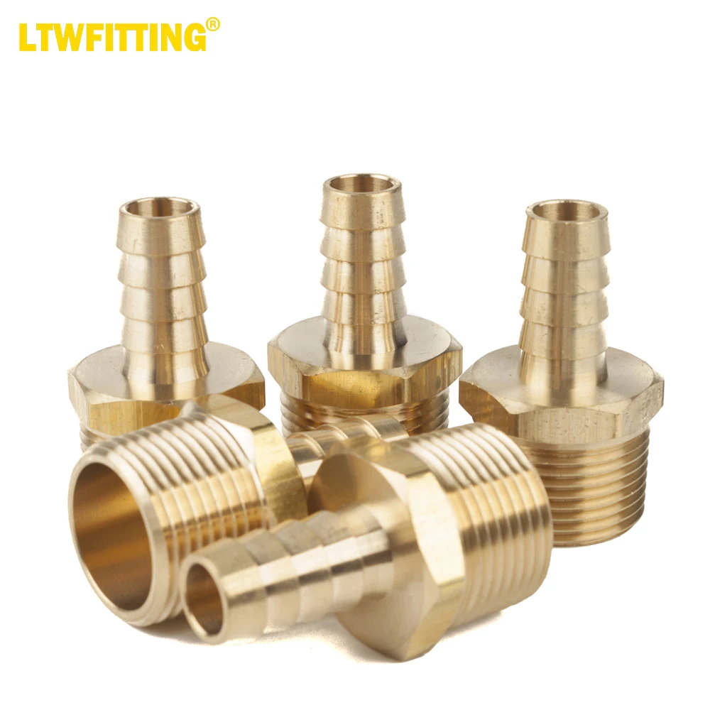 LTWFITTING Brass Fitting Connector 1/2-Inch Hose Barb x 3/4-Inch NPT Male Fuel Gas Water(Pack of 5)