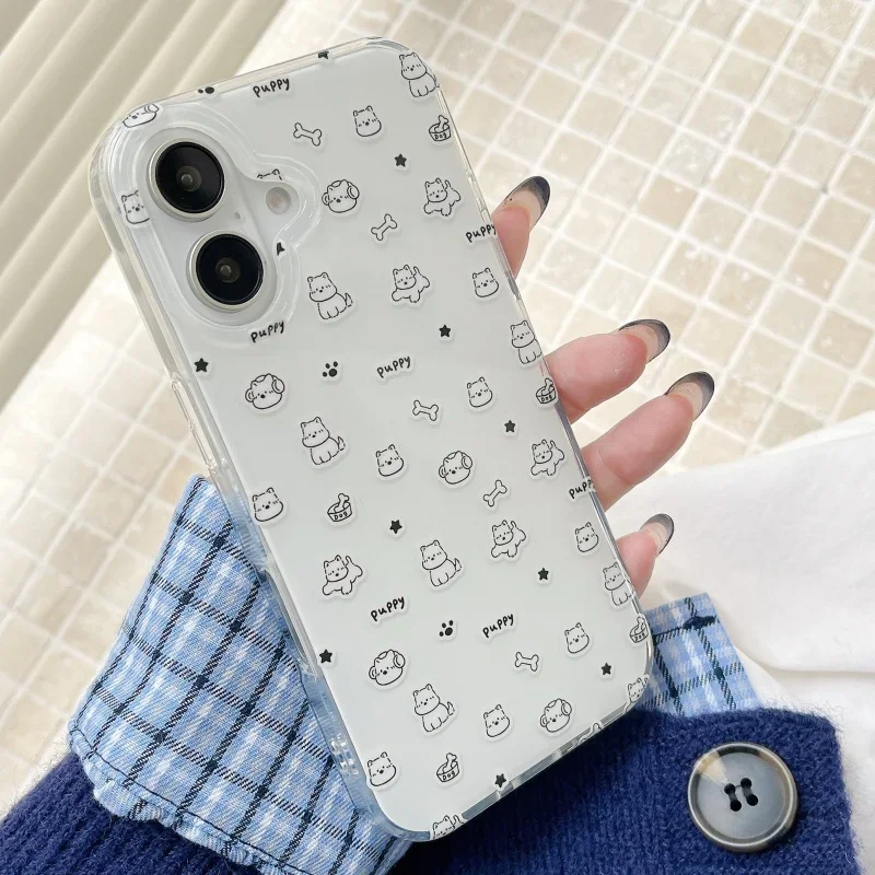 Double sided laminated cute pattern phone case for iPhone 16 15 14 13 12 11 Pro Max anti fall protective cover bumper