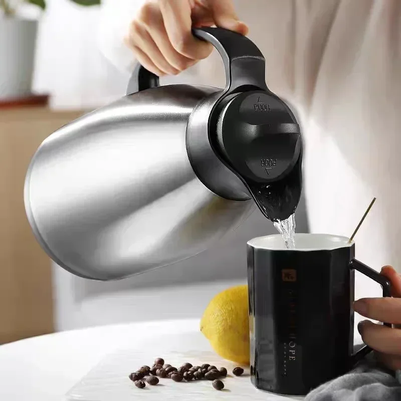 1/2/3L Large Capacity Thermos Stainless Steel Insulated Kettle Vacuum Insulation Pot Hotel Restaurant Home Teapot Hot Water Jug