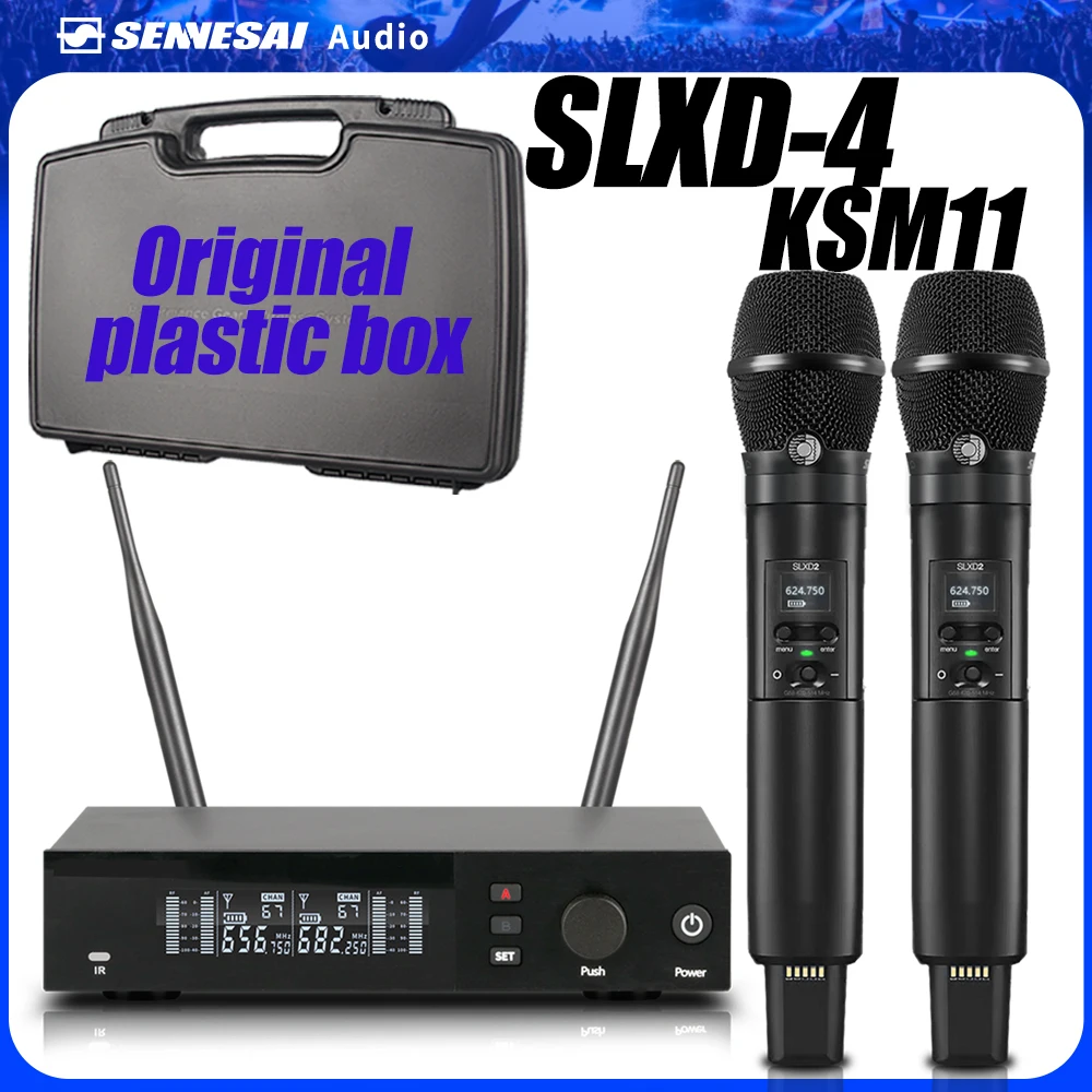 Top Quality！SLXD4 KSM11 Professional Dual Wireless Microphone Stage Performance 2 Channels 600-699 Karaoke Metal Handheld SLXD2