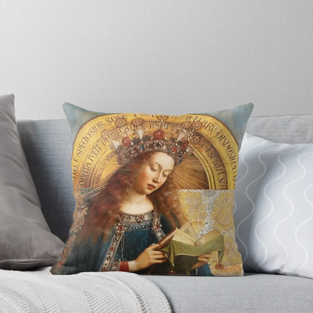 The Ghent Altarpiece (detail - Virgin Mary) Hubert and Jan Van Eyck Throw Pillow pillow pillowcase pillow cover christmas