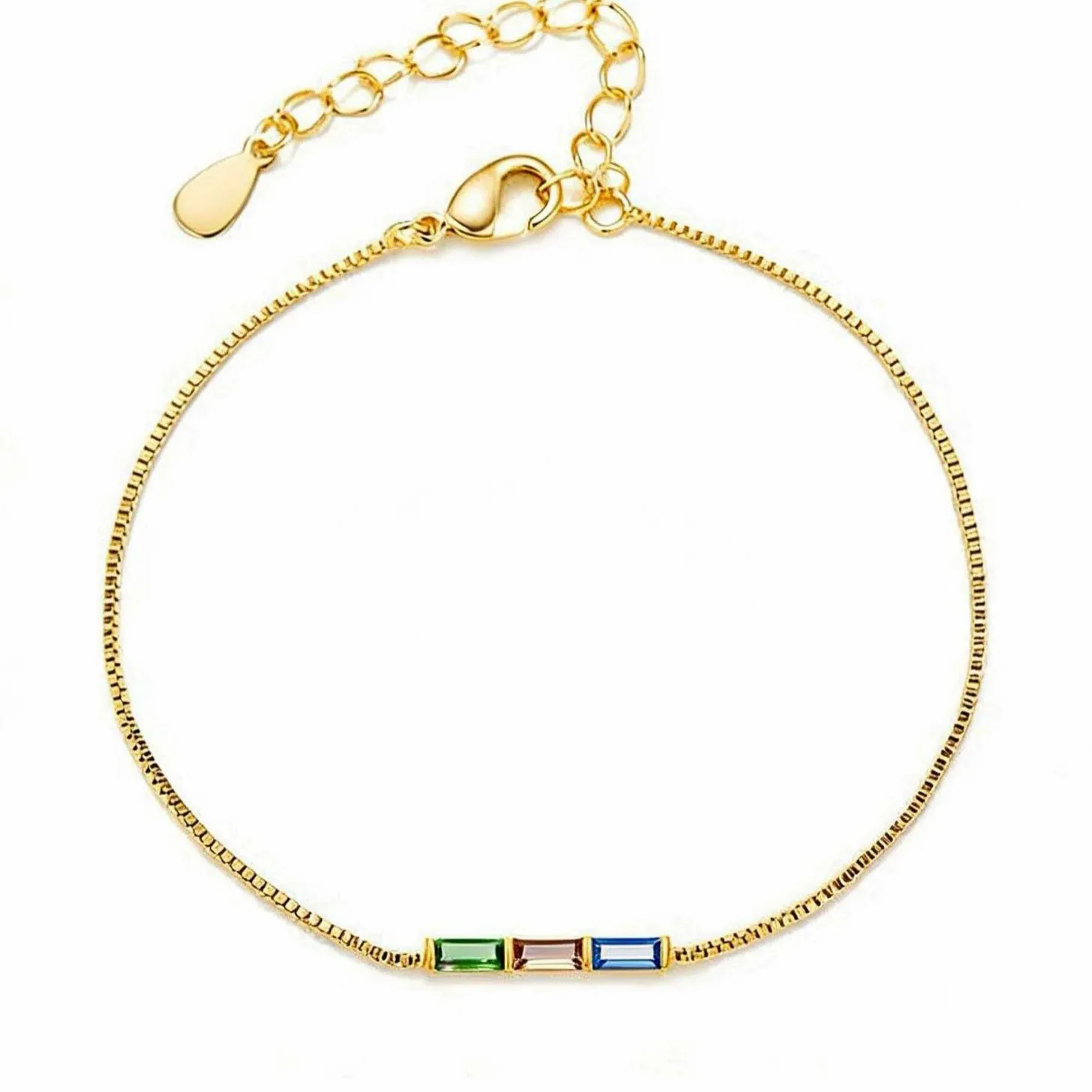 Adjustable Stainless Steel Rectangle Zircon Bar Bracelet Birthstone Elegant Chain Ladies Wrist Luxury Jewelry