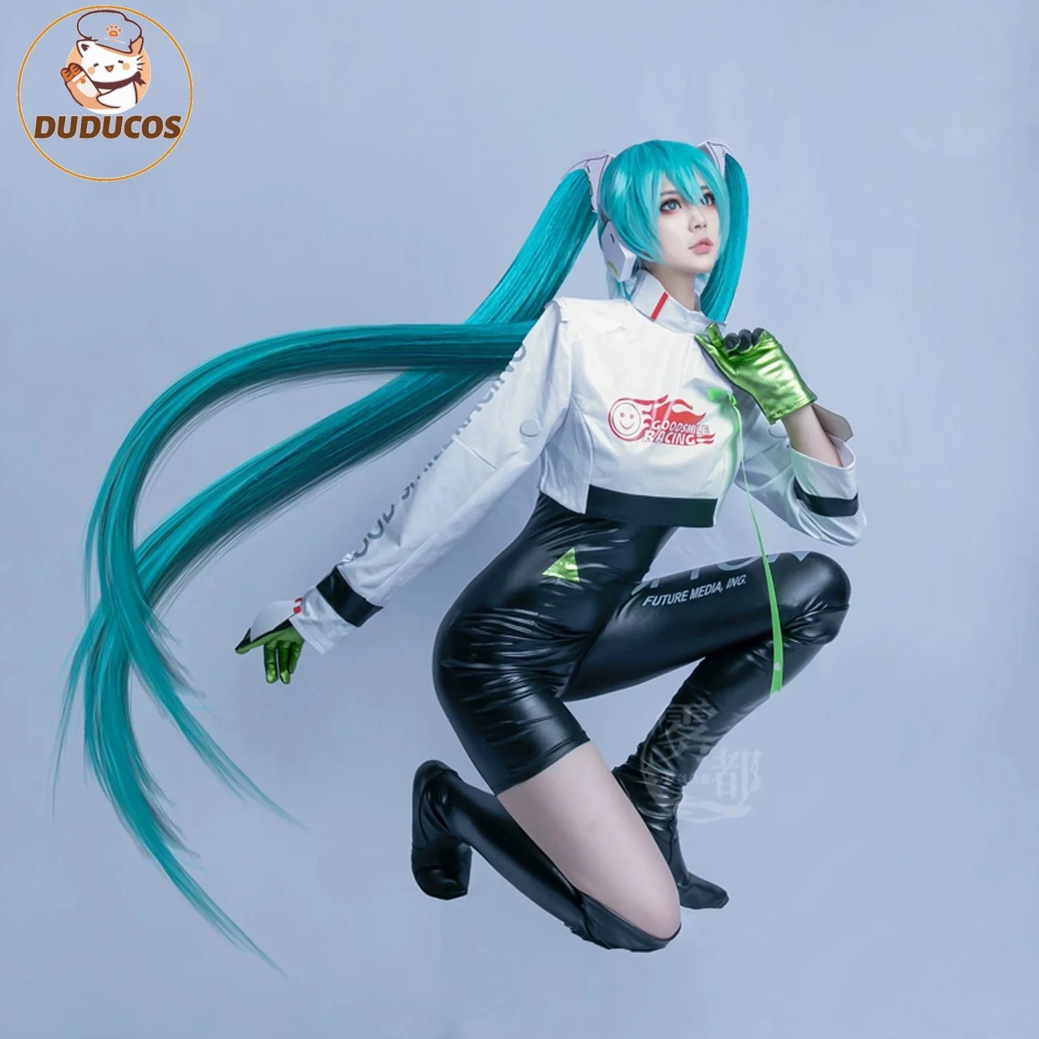 In Stock Miku Racer Cosplay Costume 2022 Racing Suit Anime Full Set Halloween Bodysuit Jumpsuit PU Leather Latex