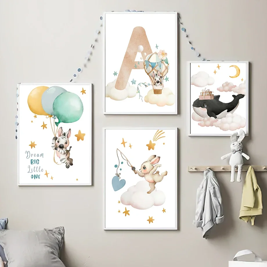 

Whale Moon Hot Balloon Tiger Rabbit Nursery Wall Art Mural Canvas Painting Posters And Prints Wall Picture Baby Kids Room Decor