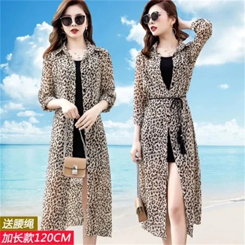 2023 Summer Cardigan Thin Sunscreen Clothing Add-Long Shawl With Beach Coat Woman Print Shirt Female Lace-Up Windbreaker White