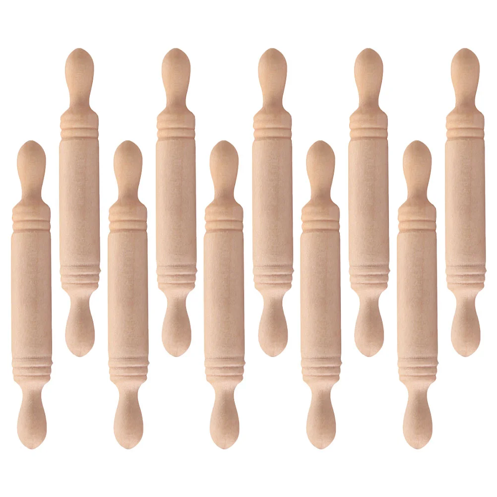 10 Pcs Mini Wood Rolling Pin Props Decorative Stick Small Playdough Crafts Kitchen Scene Decoration House Child Roller