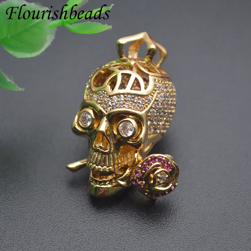 Creative Brass Gold Plated Cave Skull Shape Pendant for Fashion Hip Hop Necklace Jewelry Making Supplies 1-5pcs/lot