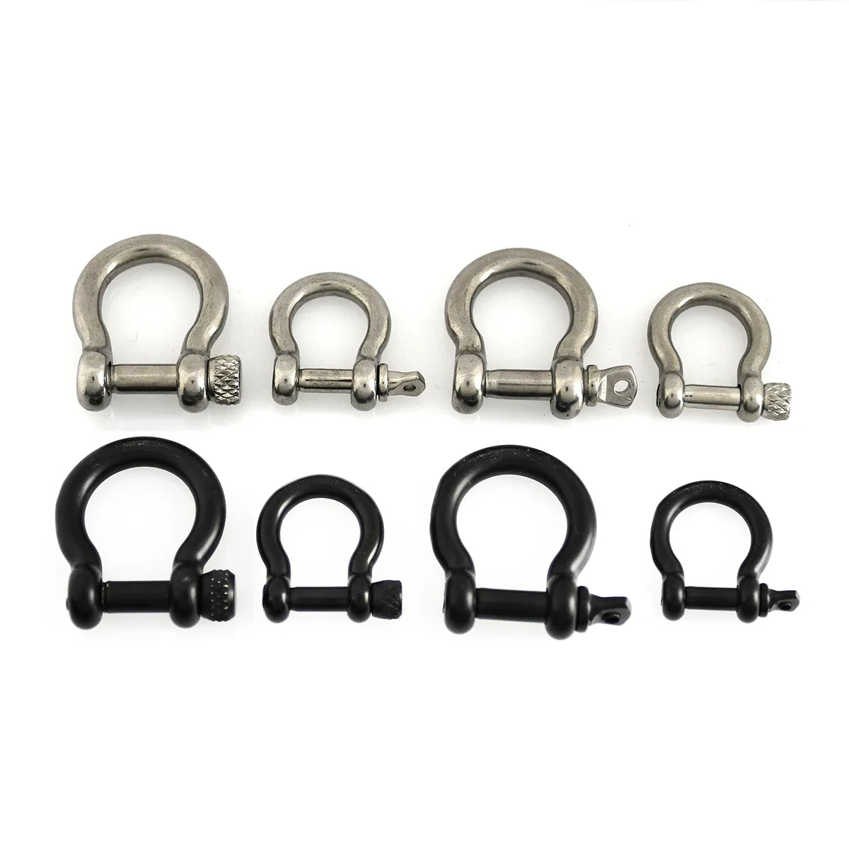 1piece Stainless Steel Shackle Carabiner D Ring Fob Key Ring Keychain Hook Screw Joint Connector Buckle Solid Metal 2 Size